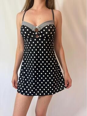 Y2K 00s O-Ring Polka Dot Swimsuit Dress